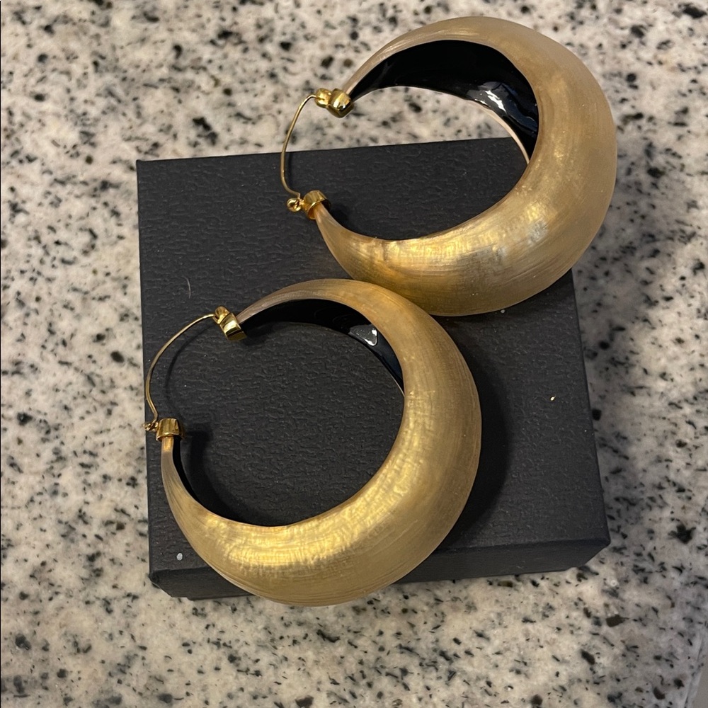 Alexis Bittar Gold and Black Crescent Hoop Earrings